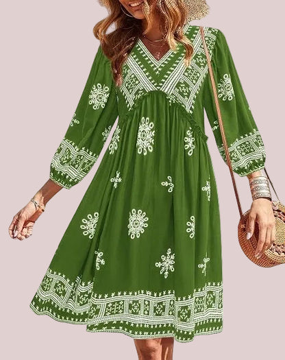 Women's Boho Printed Babydoll Mini Dress