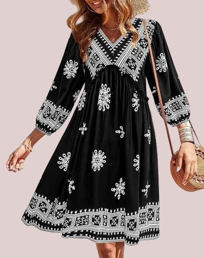 Women's Boho Printed Babydoll Mini Dress