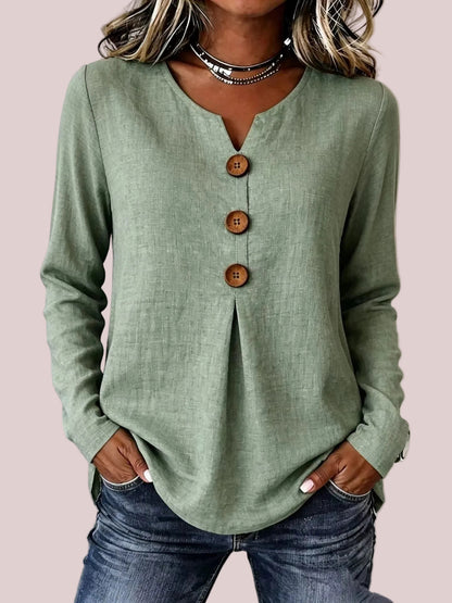 Women's Vintage Large Button Long Sleeve Blouse