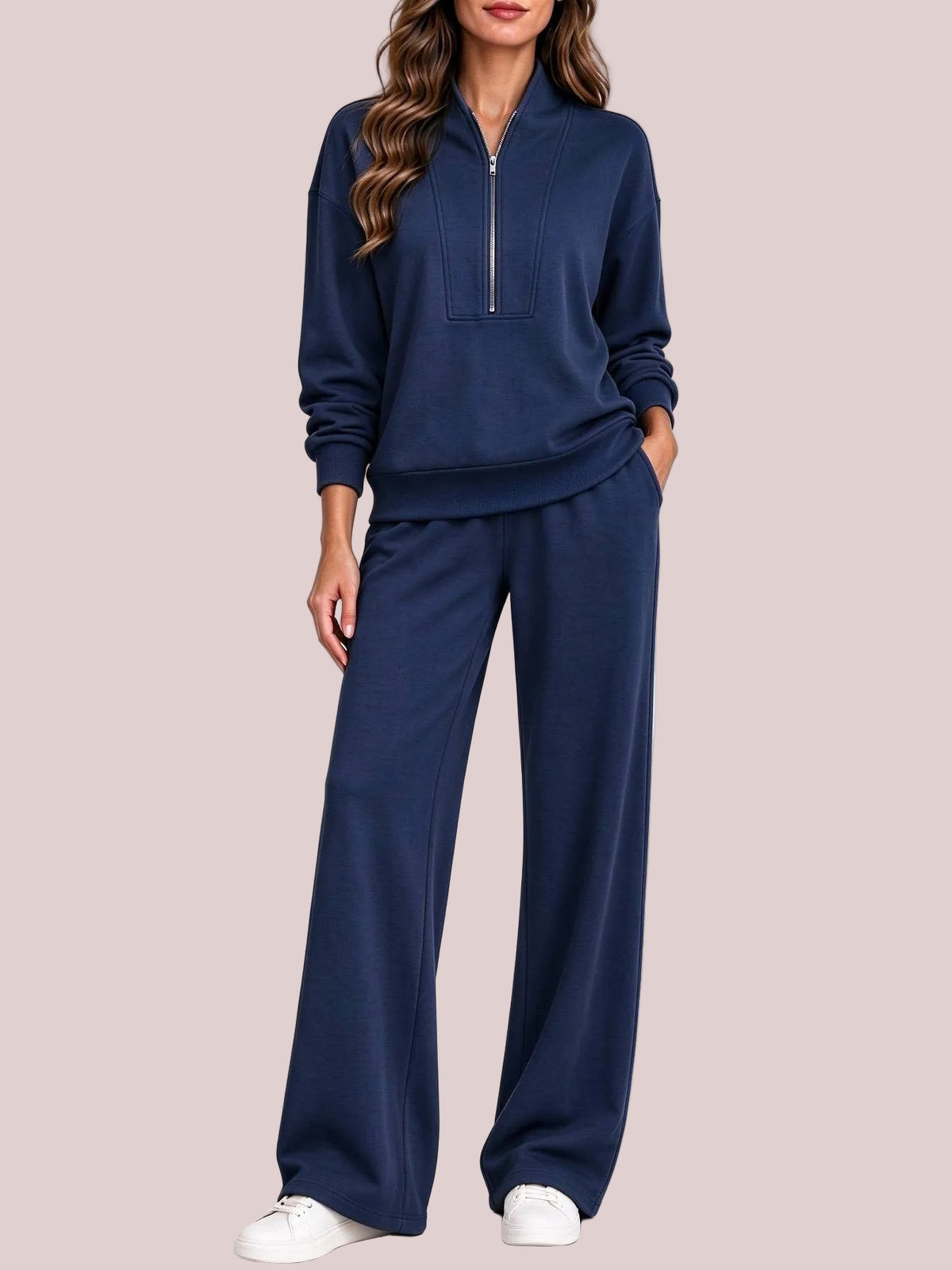 Women's Half Zip 2-Piece Wide Leg Loungewear Set
