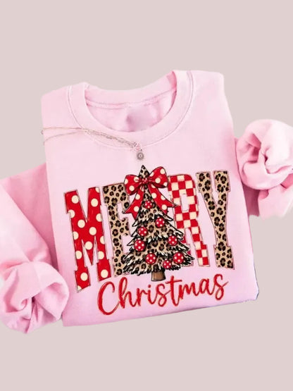 Women's Merry Christmas Leopard Tree Graphic Sweatshirt