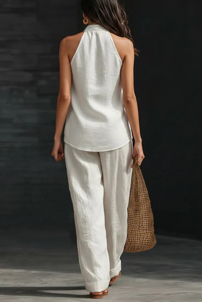 Women's Linen Halter Top & Wide Leg Pants Set