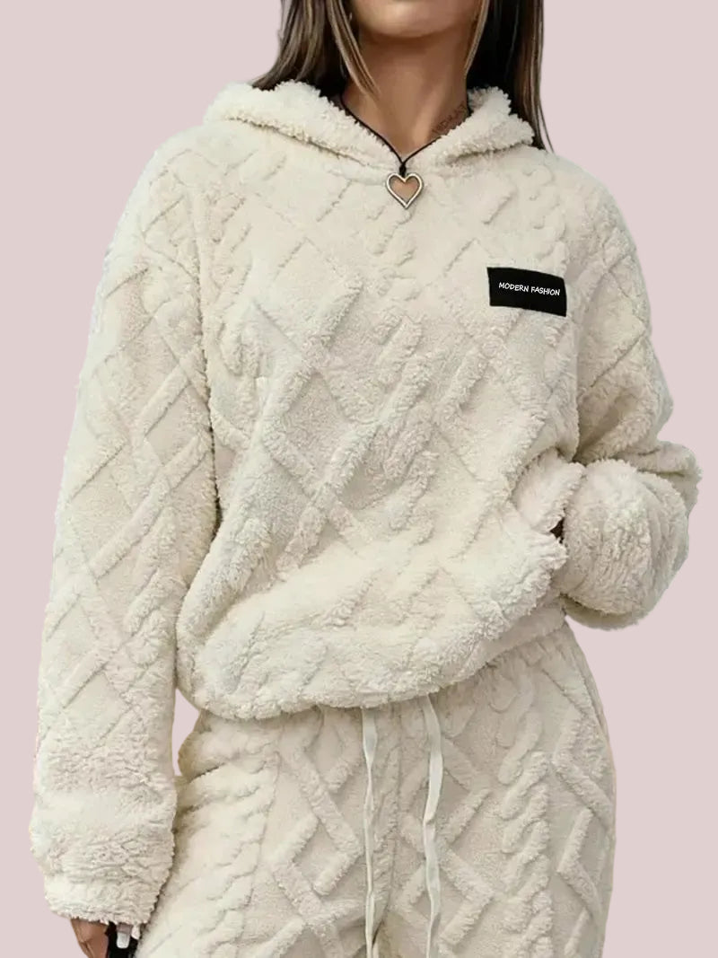 Women's Cable Fluffy Fleece 2 Piece Loungewear Set