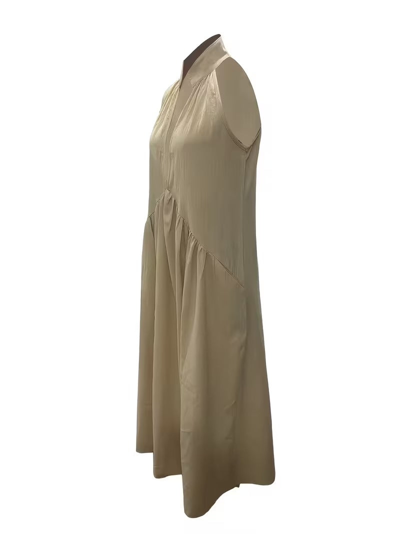 Women's Halter Neck Deep V Maxi Dress with Pockets