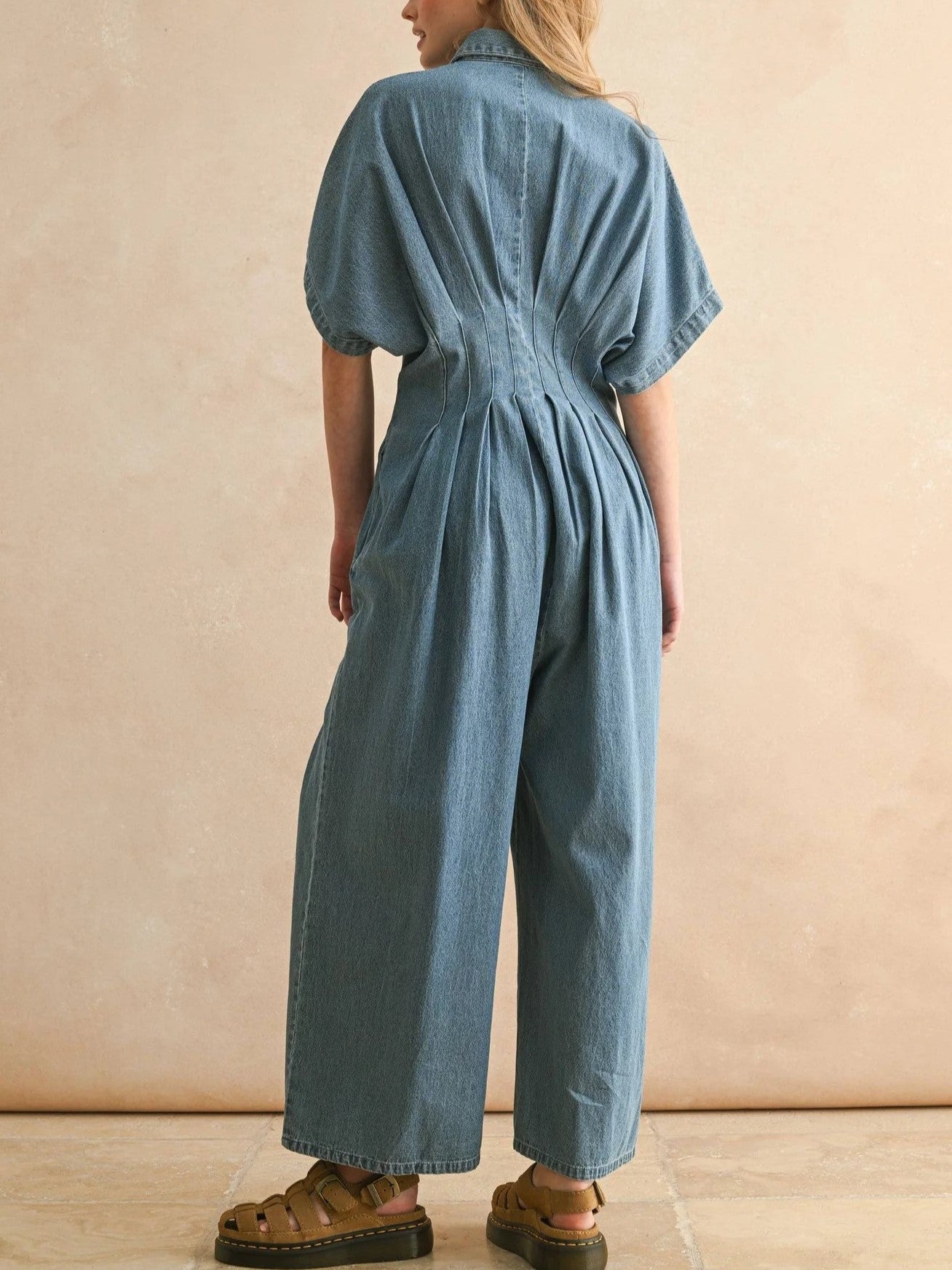 Women's Vintage Denim Collared Wide Leg Romper