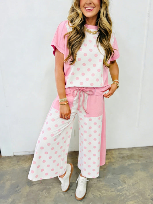 Women's Color Block Polka Dot Loungewear Set