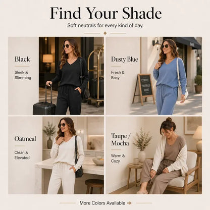 Women's Casual Long Sleeve Wide Leg Pants Set