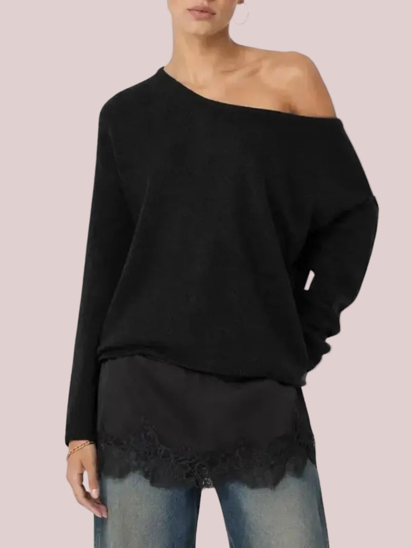 Women's Loose Lace Hem Knit Top
