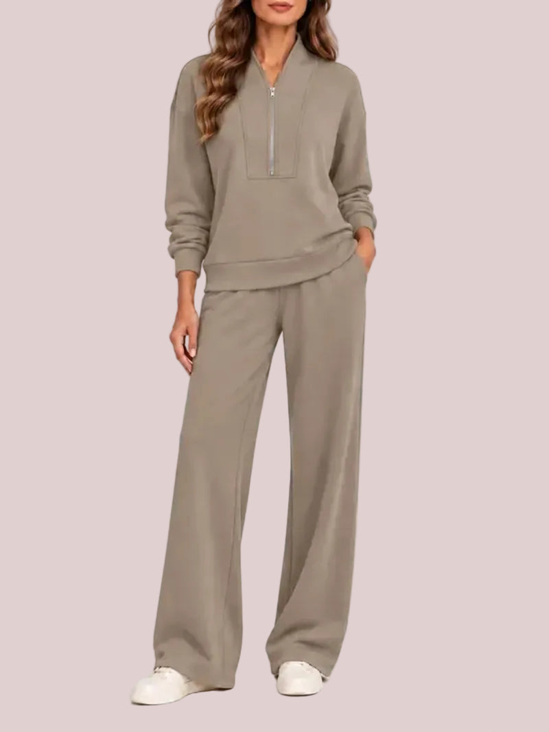Women's Half Zip 2-Piece Wide Leg Loungewear Set