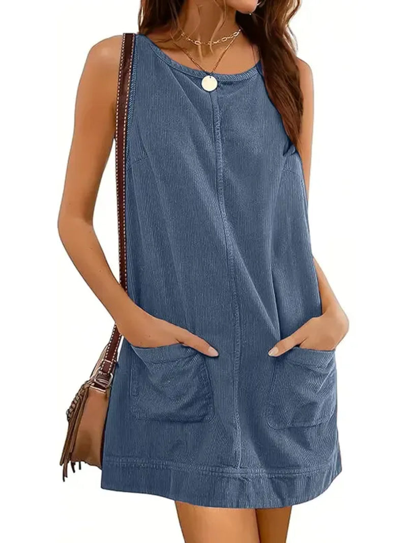 Women's Fitted U-Back Corduroy Overall Dress