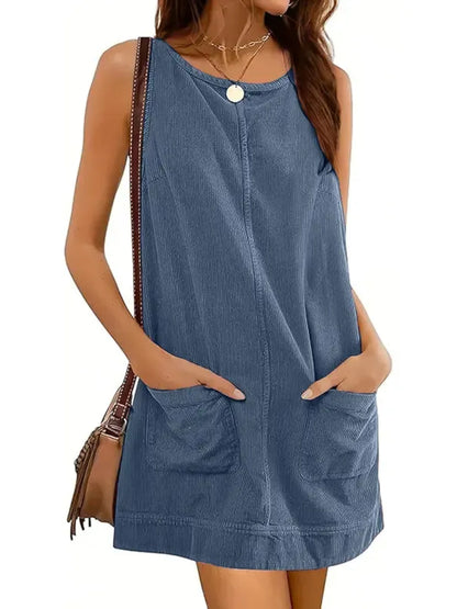Women's Fitted U-Back Corduroy Overall Dress