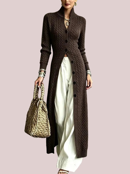 Women's Stand Collar Cable Knit Long Cardigan