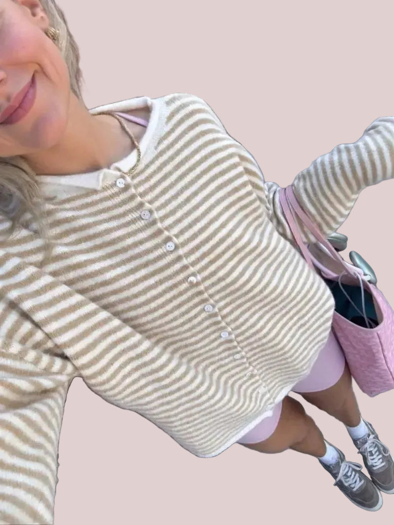 Women's Fall Long Sleeve Striped Knit Cardigan