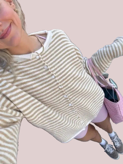 Women's Fall Long Sleeve Striped Knit Cardigan