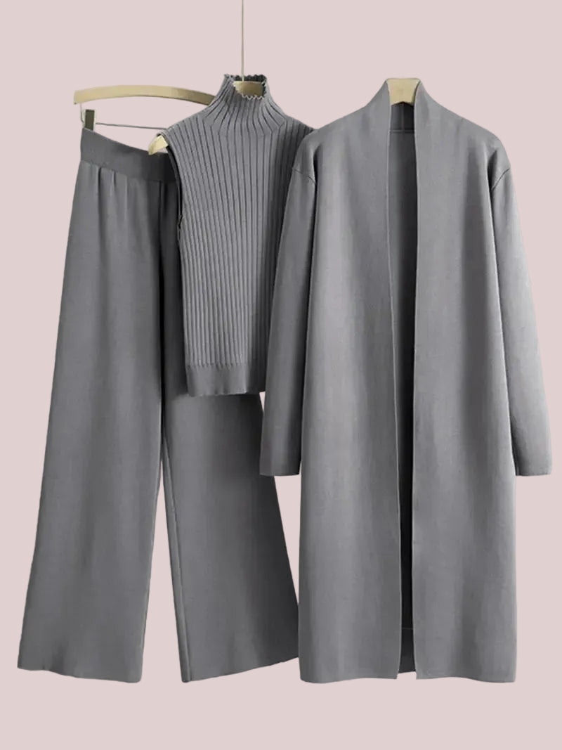Women's 3-Piece Casual Long Cardigan Knit Set