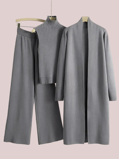 Women's 3-Piece Casual Long Cardigan Knit Set