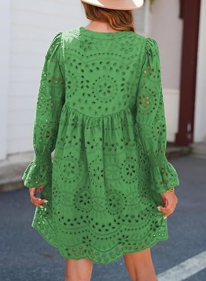 Women's Boho Hollow Out Long Sleeve Dress