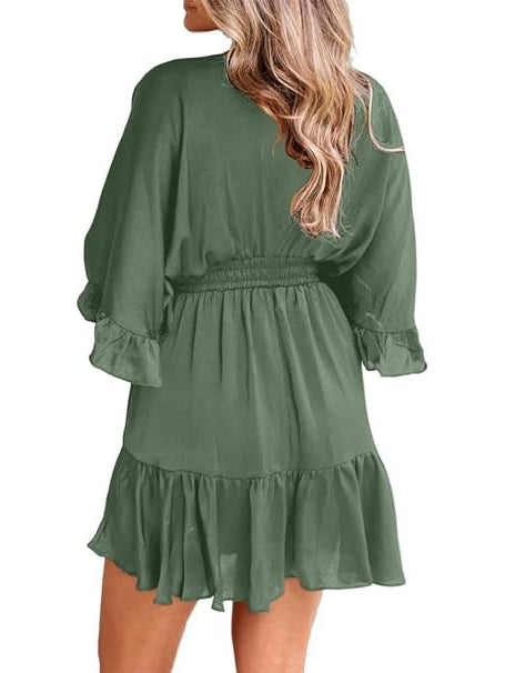 Women's Flowy V-Neck Ruffle Hem Mini Dress