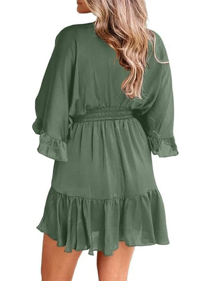 Women's Flowy V-Neck Ruffle Hem Mini Dress