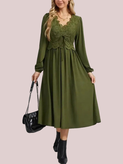 Women's Boho Lace A-Line Midi Dress