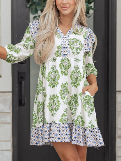 Women's Floral Print Ruffled Babydoll Dress
