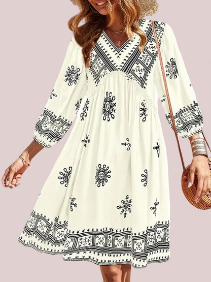 Women's Boho Printed Babydoll Mini Dress