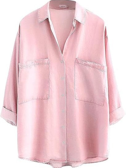 Women's Loose Pocket Denim Shirt Tops