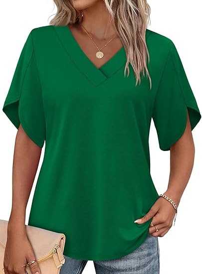 Women's V Neck Petal Short Sleeve Tops