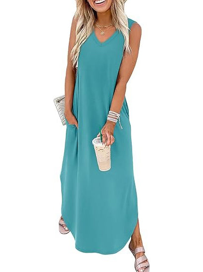 Women's Sleeveless V-Neck Summer Beach Sundress