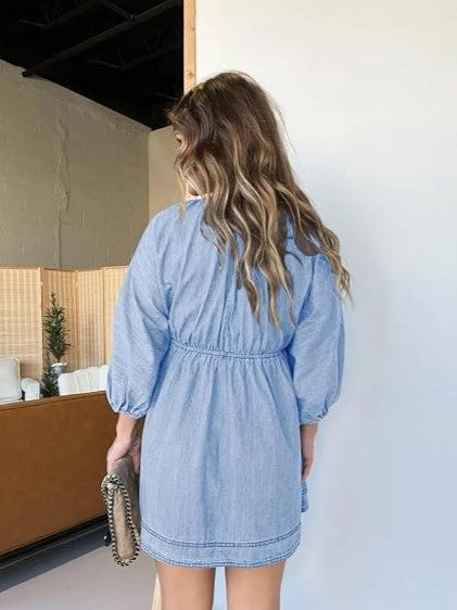 Women's V-Neck Solid Denim Garment Dress
