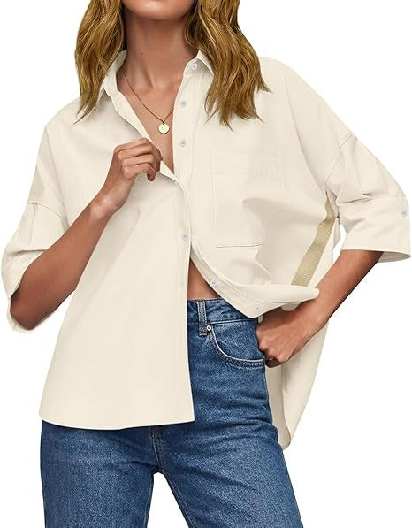 Women's Oversized Half Sleeve Button Down Shirt