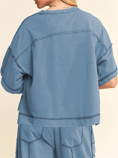 Women's Two Piece Sweatsuit Set with Cropped Top and Wide Leg Pants