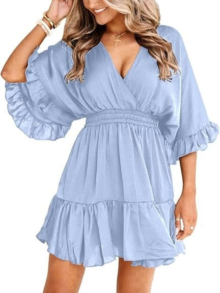 Women's Flowy V-Neck Ruffle Hem Mini Dress