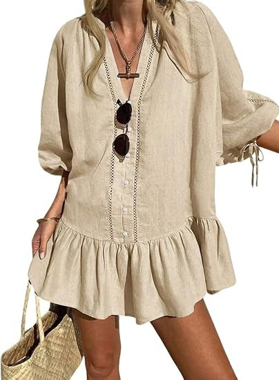 Women's Casual Babydoll Puff Sleeve Dress