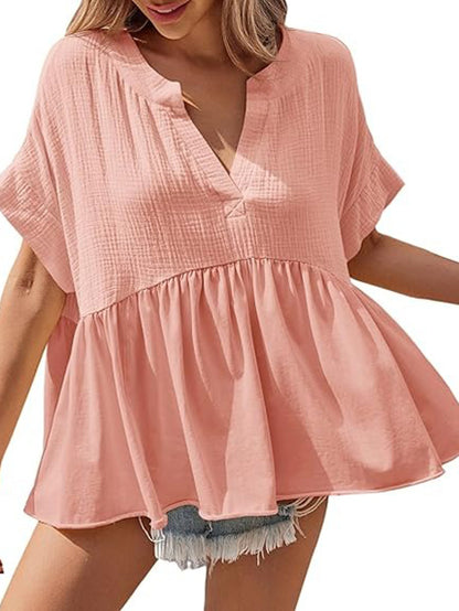Women's Summer V Neck Babydoll Tops