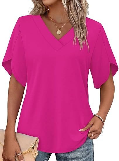 Women's V Neck Petal Short Sleeve Tops