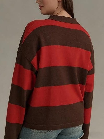 Women's Striped Button Knit Polo Shirt
