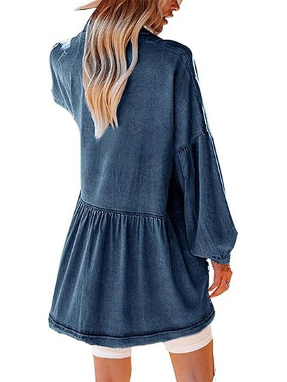 Women's Oversized Denim Shirt Dress With Pockets
