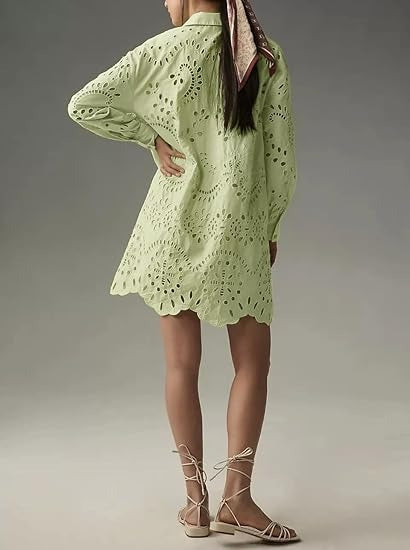 Women‘s Eyelet Lace Button Down Shirt Dress