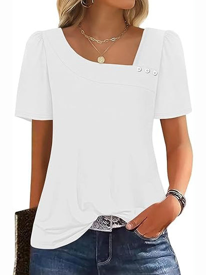 Women's Asymmetrical Square Neck Short Sleeve Blouse