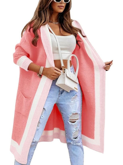Women's Color Block Hooded Long Cardigan