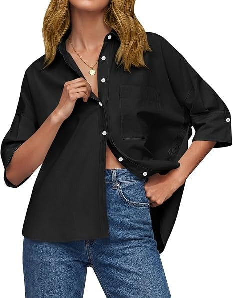 Women's Oversized Half Sleeve Button Down Shirt
