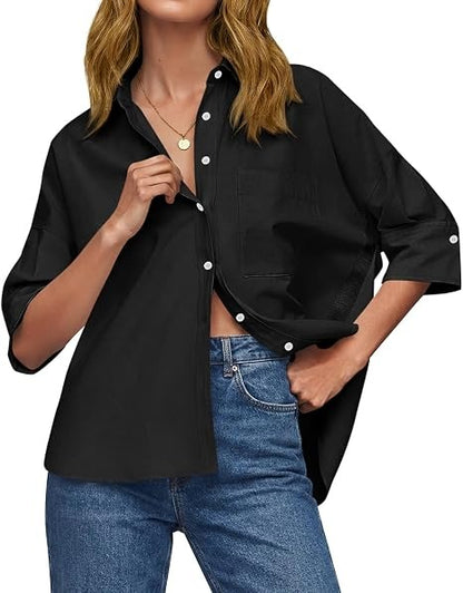 Women's Oversized Half Sleeve Button Down Shirt