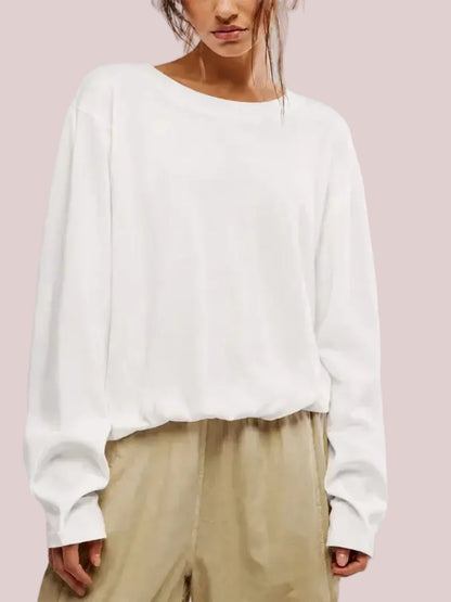Women's Drop Shoulder Long Sleeve Top with Elastic Hem
