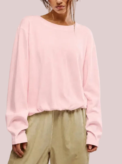 Women's Drop Shoulder Long Sleeve Top with Elastic Hem