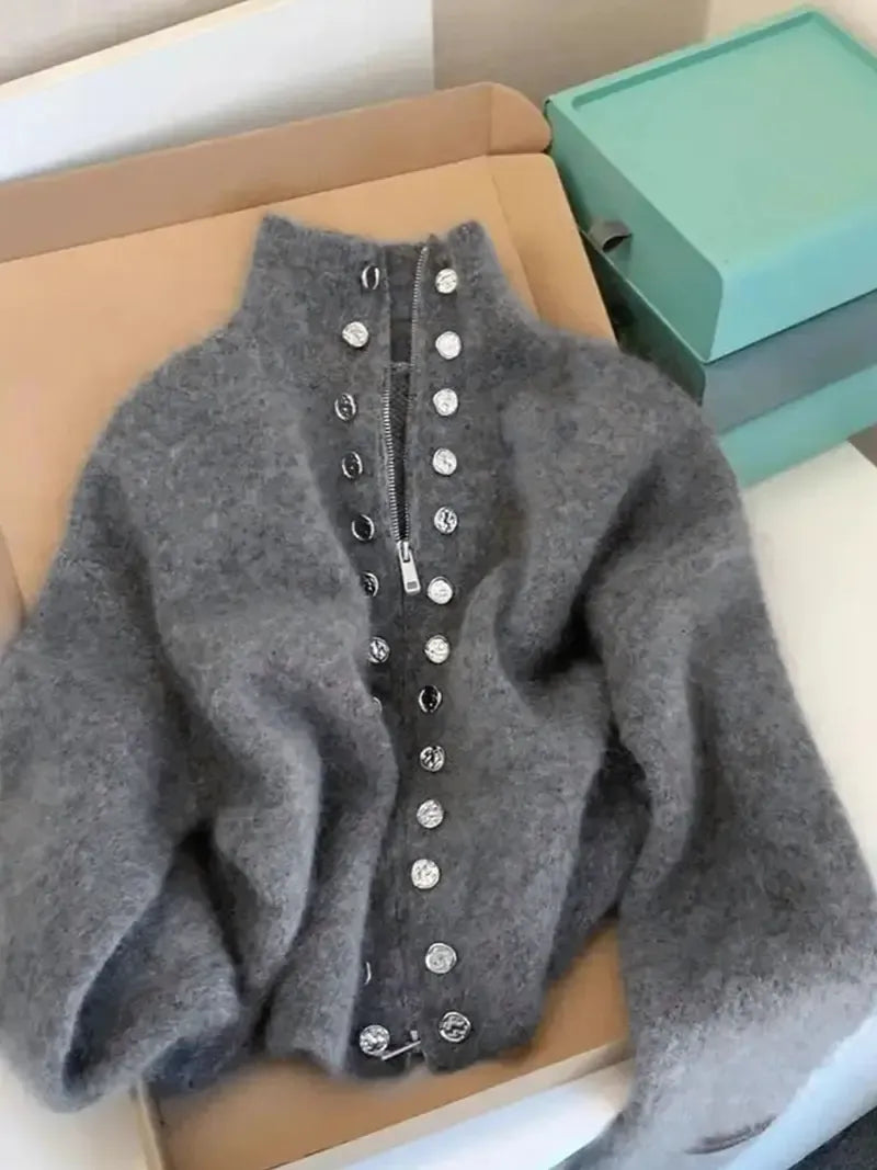Women's Chic Knitted High Neck Cardigan