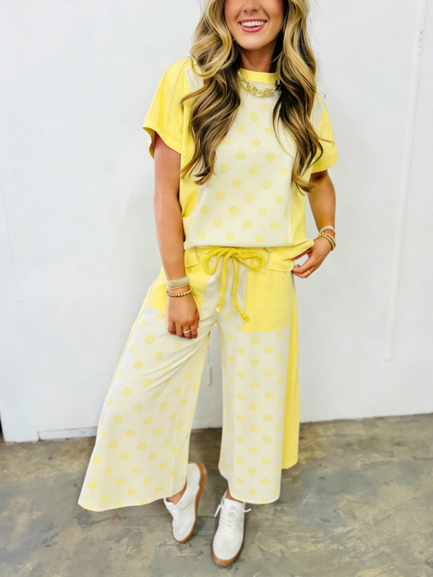 Women's Color Block Polka Dot Loungewear Set