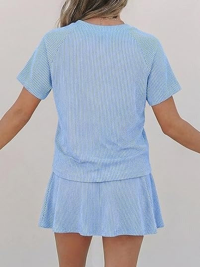 Women's Ribbed Knit 2 Piece Top & Pleated Skirt Set