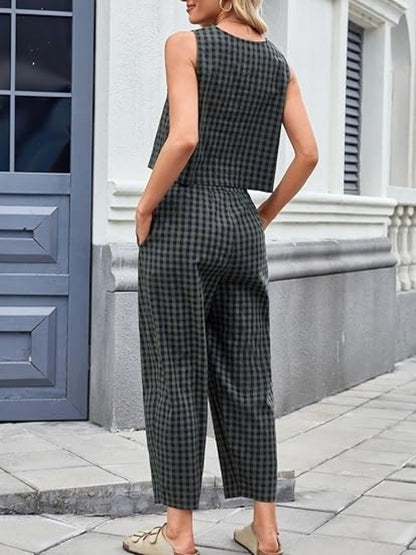 Women's Gingham 2‑Piece Sleeveless Outfit