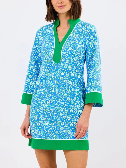 Women's 3/4 Sleeve Floral Print Contrast Trim Dress